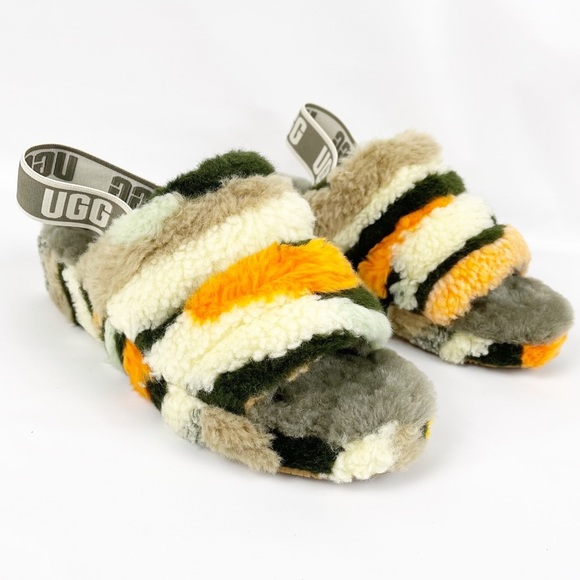UGG Fluff Yeah Slide Cali Collage slippers in olive - Picture 8 of 12